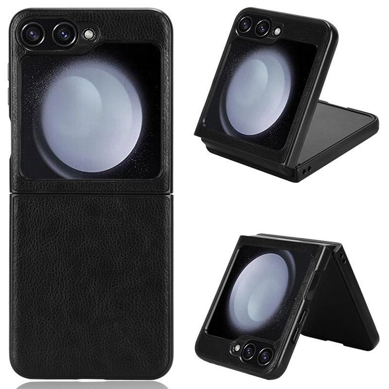 For Samsung Galaxy Z Flip6 5G Case Litchi Texture Leather Hard PC Phone Cover - Black