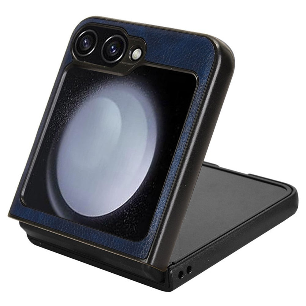 For Samsung Galaxy Z Flip7 FE 5G / Z Flip6 5G Case Litchi Texture Leather Hard PC Phone Cover - Blue