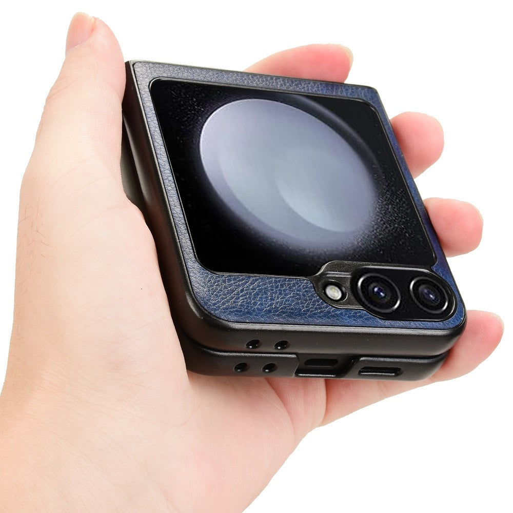 For Samsung Galaxy Z Flip7 FE 5G / Z Flip6 5G Case Litchi Texture Leather Hard PC Phone Cover - Blue