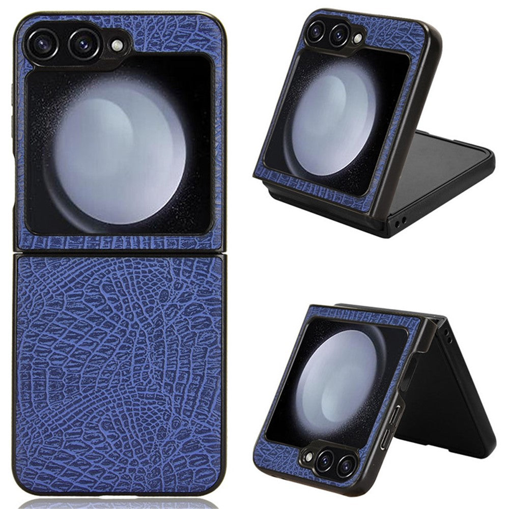For Samsung Galaxy Z Flip7 FE 5G / Z Flip6 5G Case Crocodile Texture Leather+PC Folding Phone Cover - Blue
