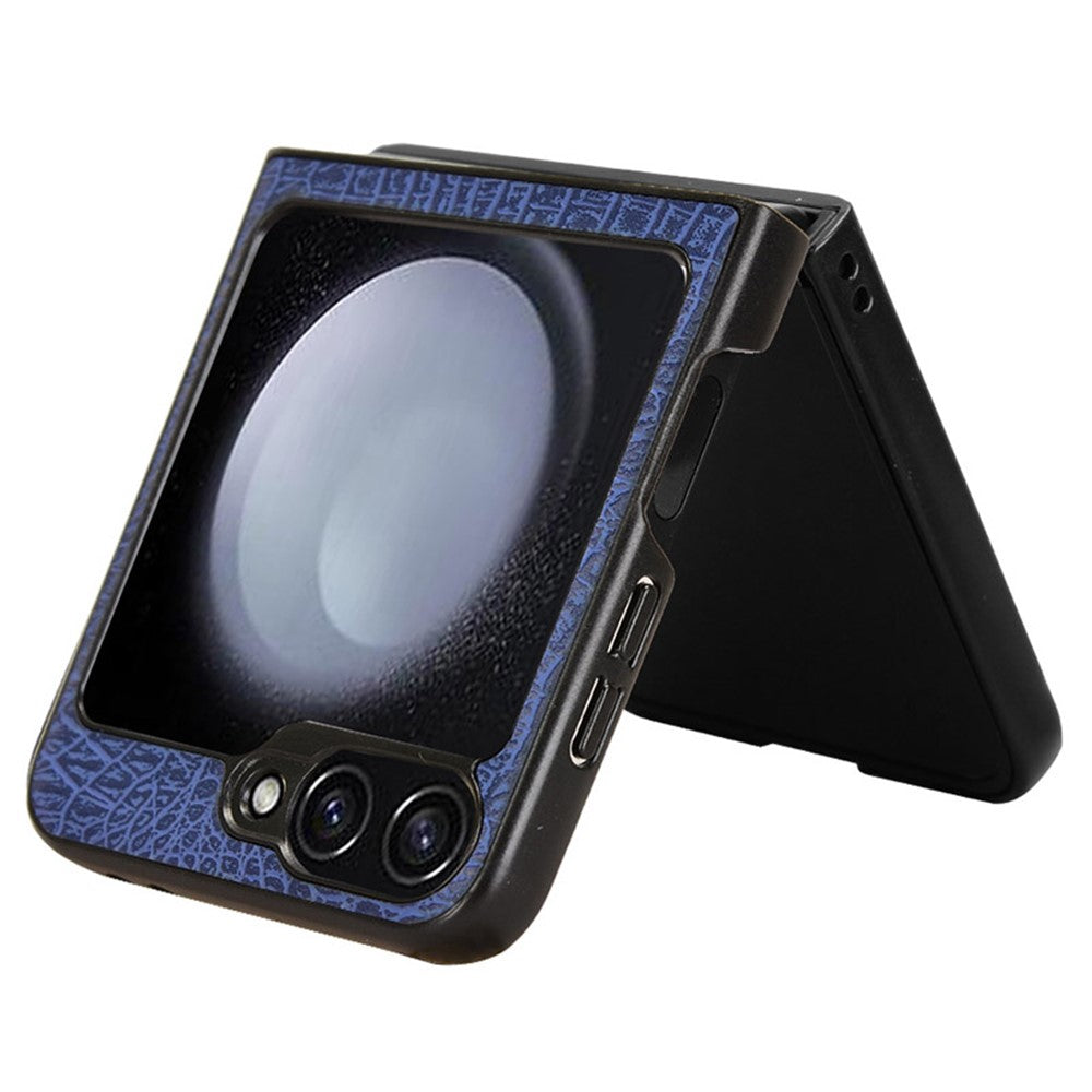 For Samsung Galaxy Z Flip7 FE 5G / Z Flip6 5G Case Crocodile Texture Leather+PC Folding Phone Cover - Blue