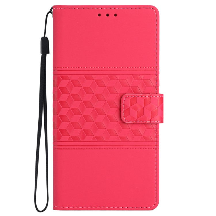 For iPhone 16 Pro Case with Card Holders Stand Flip Rhombus Pattern PU Leather Phone Cover - Rose