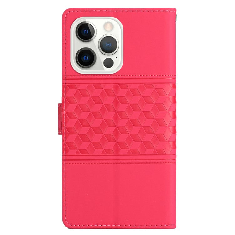 For iPhone 16 Pro Case with Card Holders Stand Flip Rhombus Pattern PU Leather Phone Cover - Rose