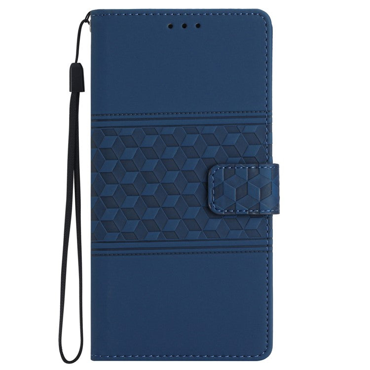 For iPhone 16 Case Rhombus Leather with TPU Inner Shell Wallet Phone Cover - Blue