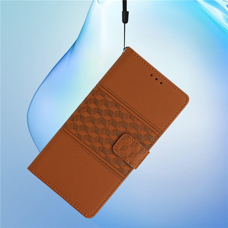 For iPhone 16 Plus Case Rhombus Leather Horizontal Flip Phone Cover - Brown
