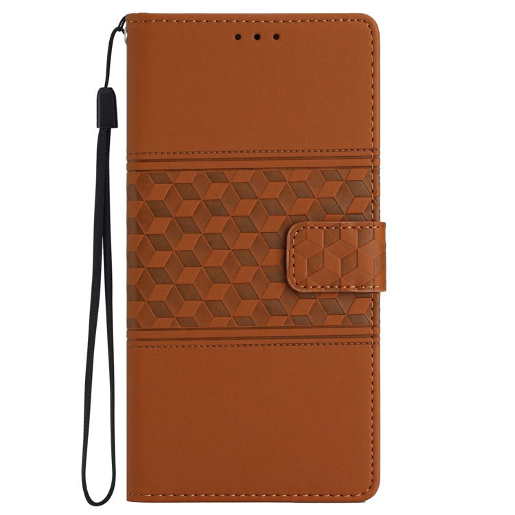 For iPhone 16 Plus Case Rhombus Leather Horizontal Flip Phone Cover - Brown