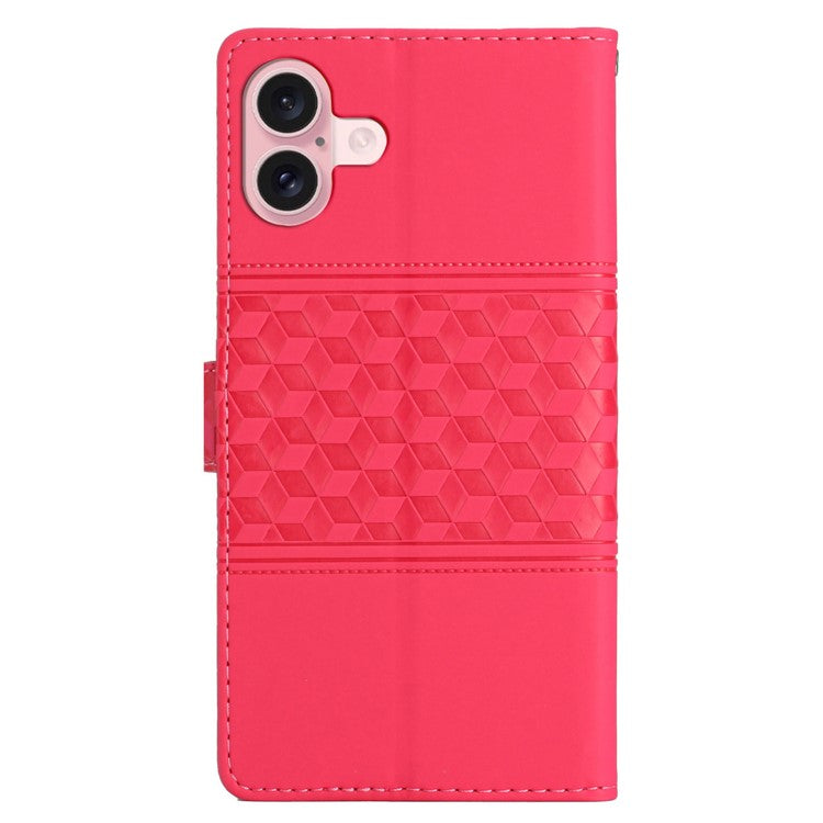 For iPhone 16 Plus Case Rhombus Leather Horizontal Flip Phone Cover - Rose
