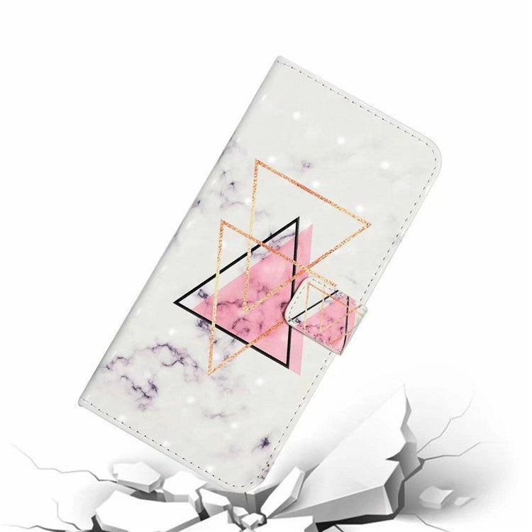 For iPhone 16 Plus Case Stand Card Holder Leather Phone Cover 3D Creative Pattern Design - Triangle Marble