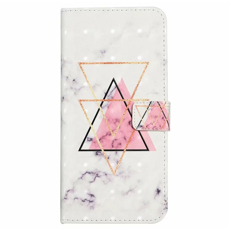 For iPhone 16 Plus Case Stand Card Holder Leather Phone Cover 3D Creative Pattern Design - Triangle Marble