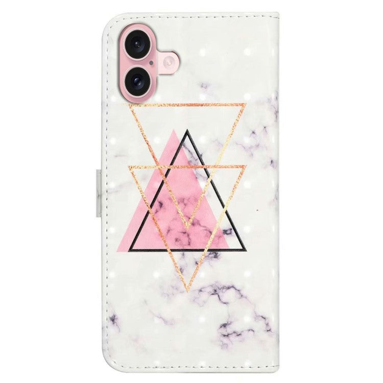 For iPhone 16 Plus Case Stand Card Holder Leather Phone Cover 3D Creative Pattern Design - Triangle Marble