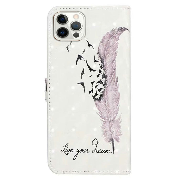 For iPhone 16 Pro Case 3D Pattern Leather Wallet Phone Cover Bookstyle Magnetic Clasp - Feather