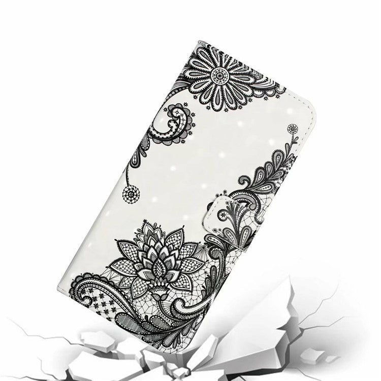 For iPhone 16 Pro Case 3D Pattern Leather Wallet Phone Cover Bookstyle Magnetic Clasp - Lace Flower