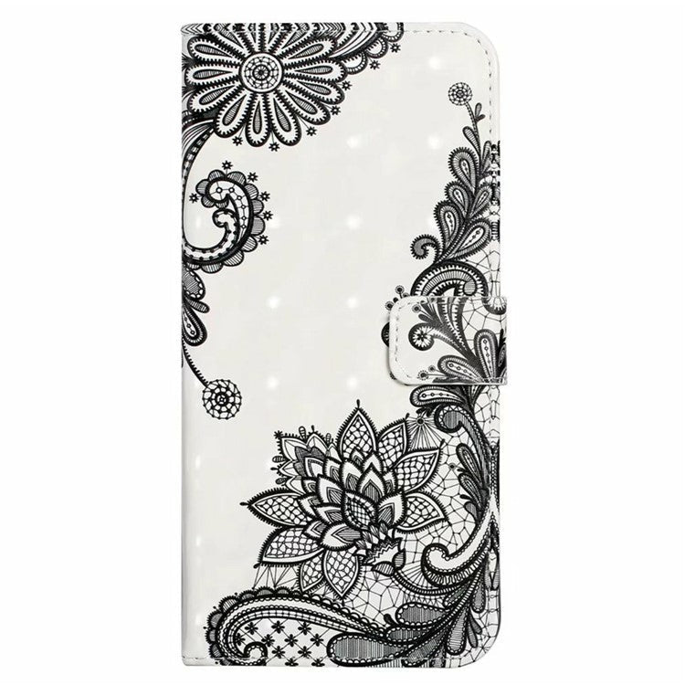 For iPhone 16 Pro Case 3D Pattern Leather Wallet Phone Cover Bookstyle Magnetic Clasp - Lace Flower