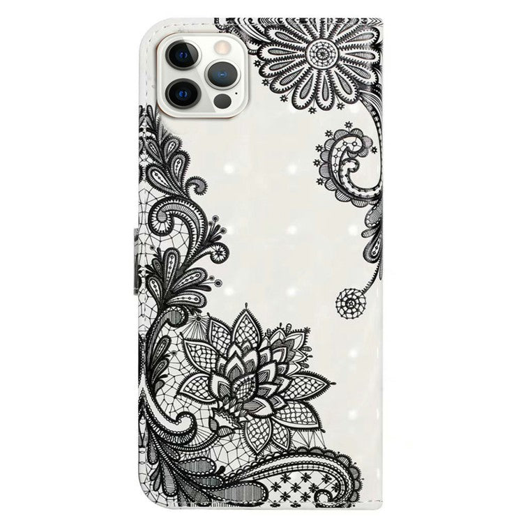 For iPhone 16 Pro Case 3D Pattern Leather Wallet Phone Cover Bookstyle Magnetic Clasp - Lace Flower