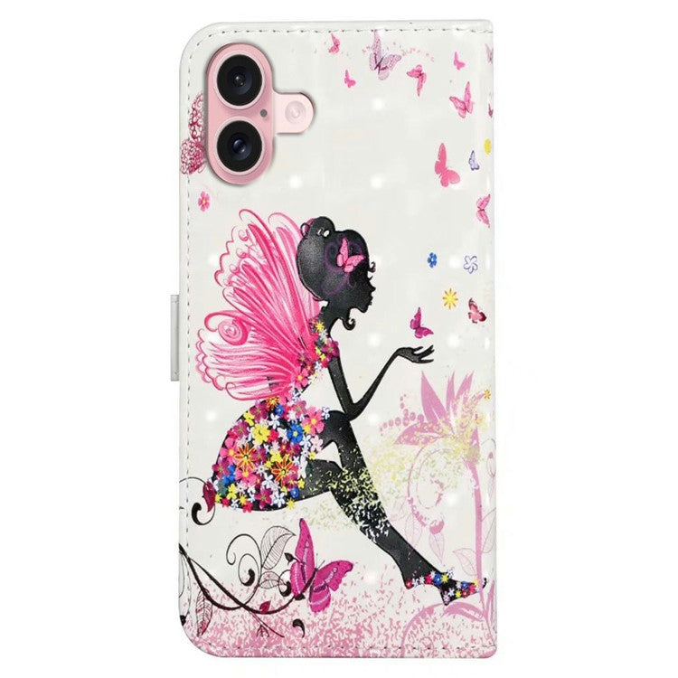 For iPhone 16 Case 3D Creative Pattern PU Leather Stand Phone Cover - Girl