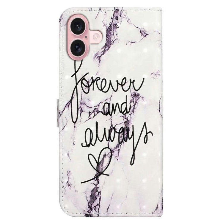 For iPhone 16 Case 3D Creative Pattern PU Leather Stand Phone Cover - Forever and Always
