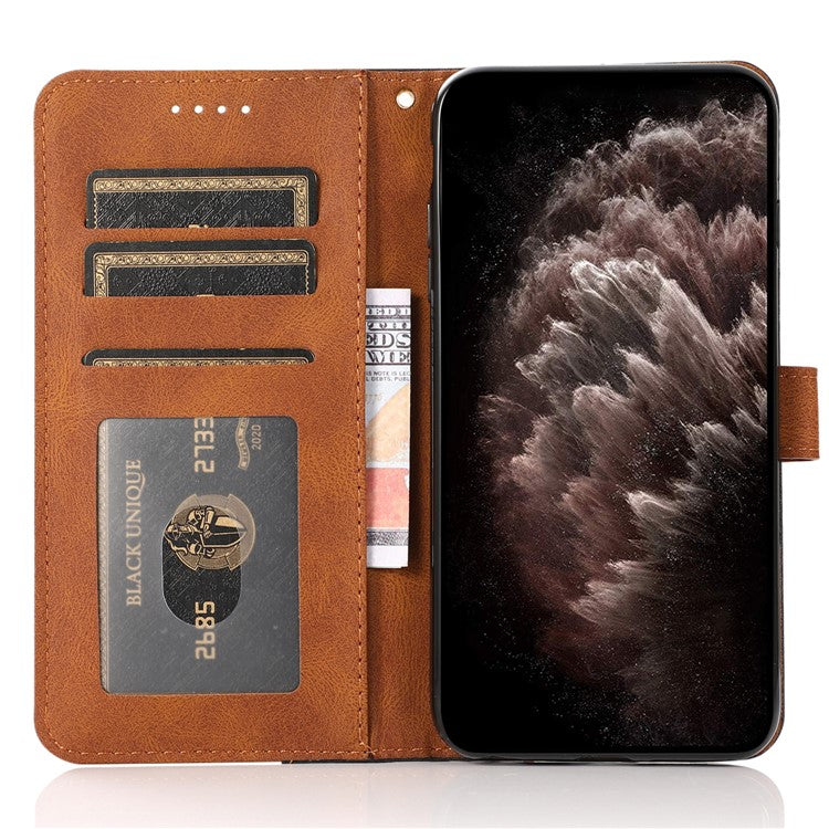 For iPhone 16 Plus Case Splicing Color Magnetic Clasp Leather Phone Cover - Black+Brown
