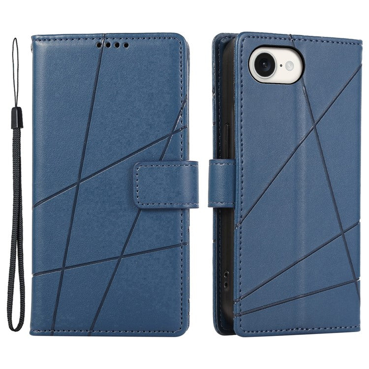 For iPhone 16e Case Line Imprint Wallet Cover Wholesale Cell Phone Accessories - Blue