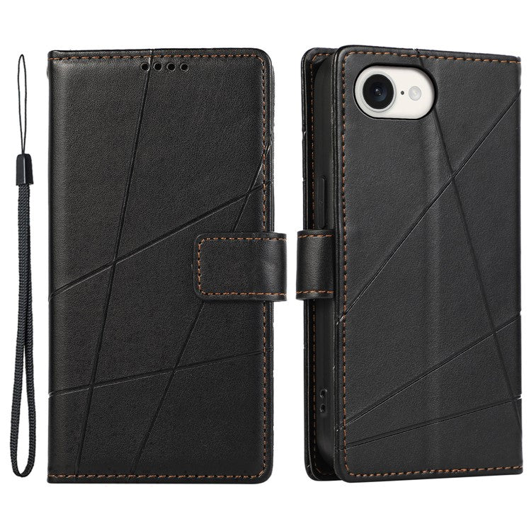For iPhone 16e Case Line Imprint Wallet Cover Wholesale Cell Phone Accessories - Black