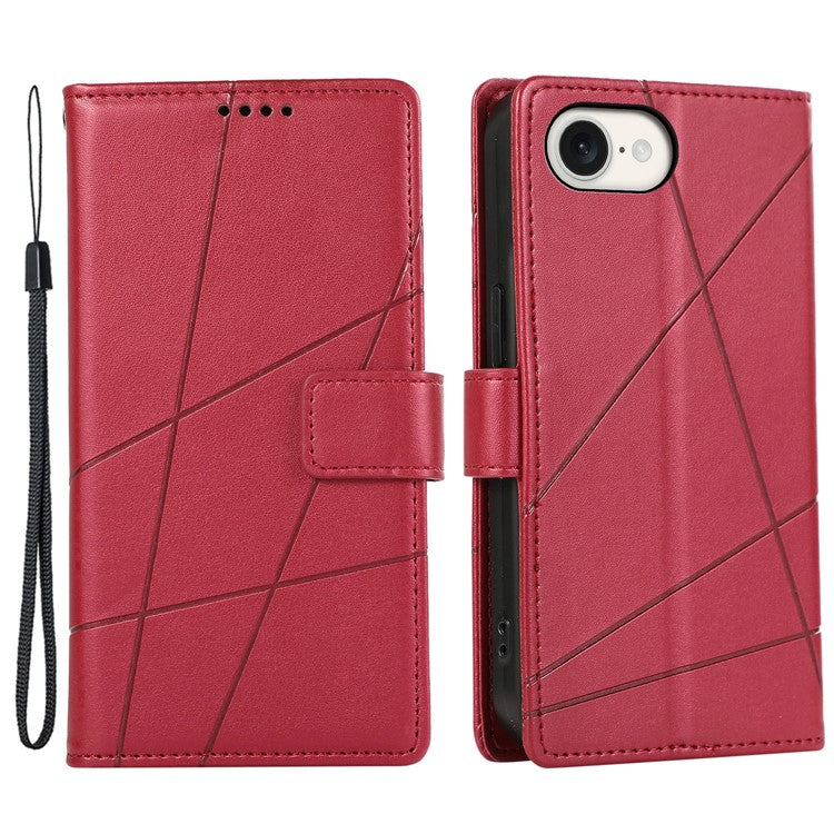 For iPhone 16e Case Line Imprint Wallet Cover Wholesale Cell Phone Accessories - Red