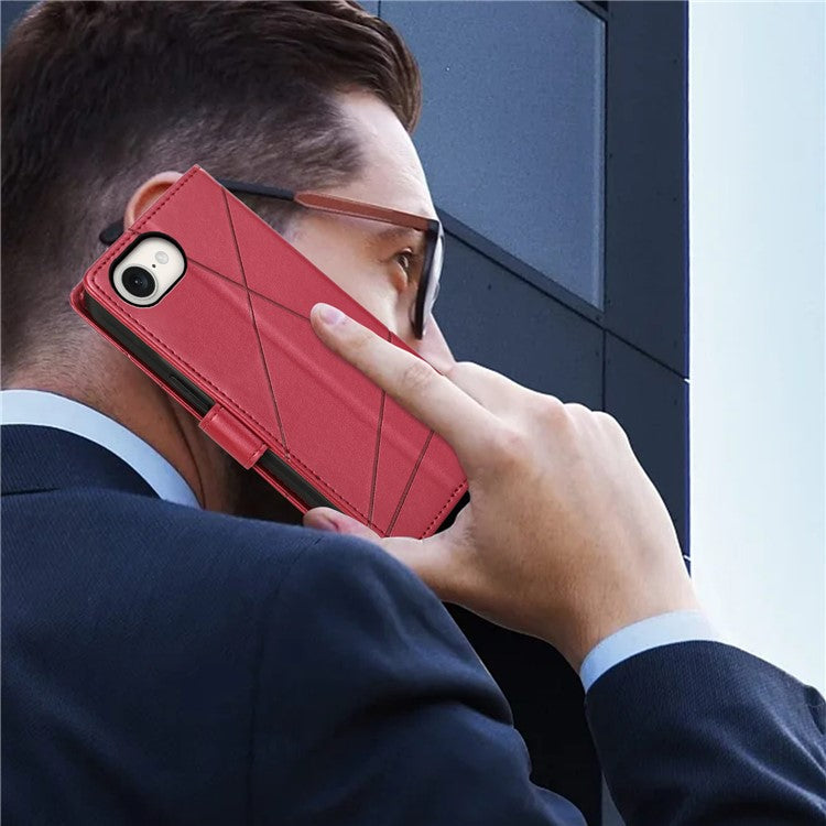 For iPhone 16e Case Line Imprint Wallet Cover Wholesale Cell Phone Accessories - Red