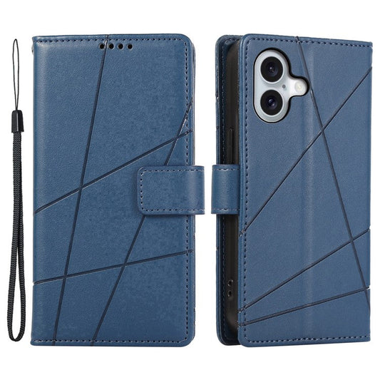 DF-06 For iPhone 16 Plus Shockproof Case Line Imprint Wallet Phone Cover - Blue