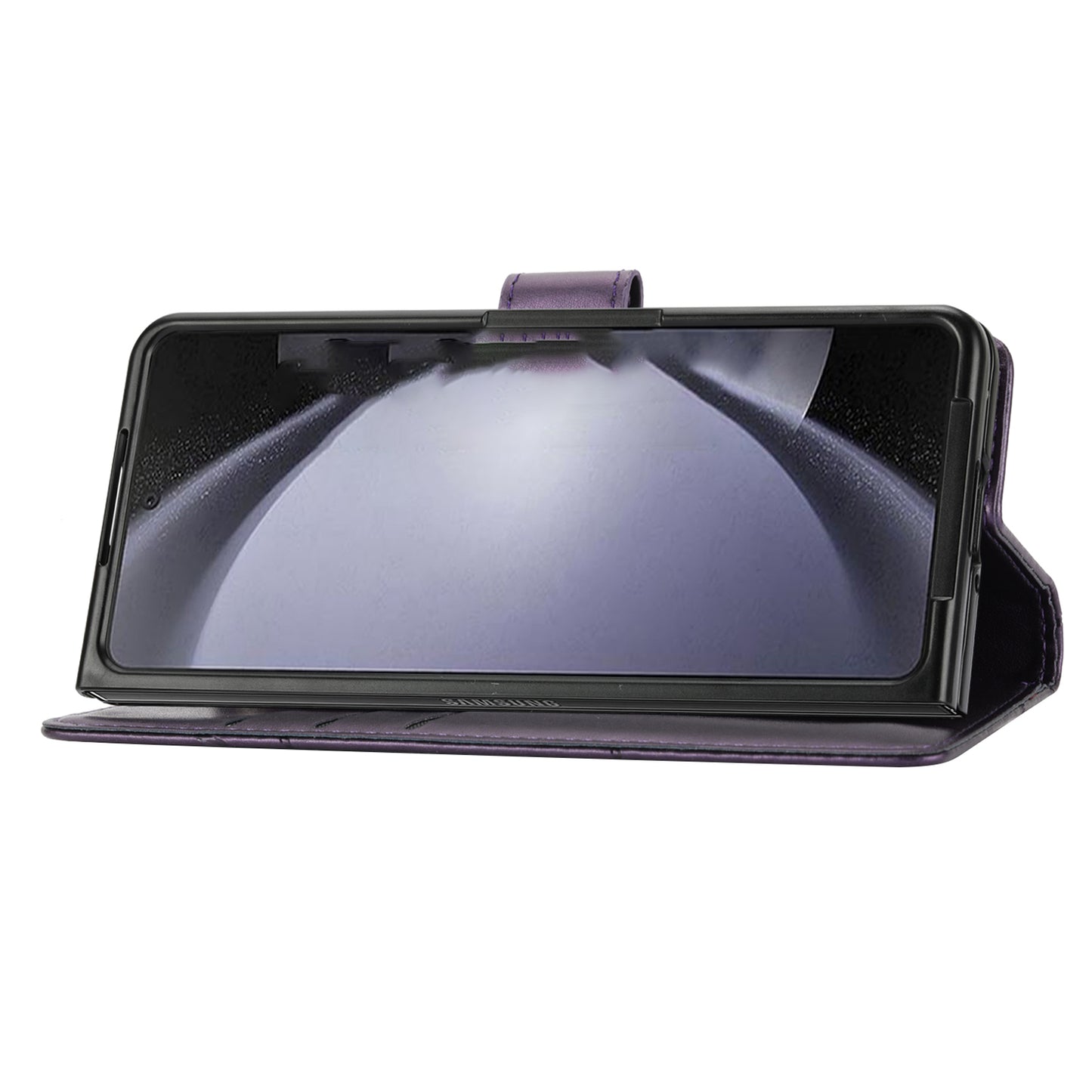 DF-06 For Samsung Galaxy Z Fold6 5G Wholesale Phone Case Line Imprint Leather Flip Wallet Cover - Purple
