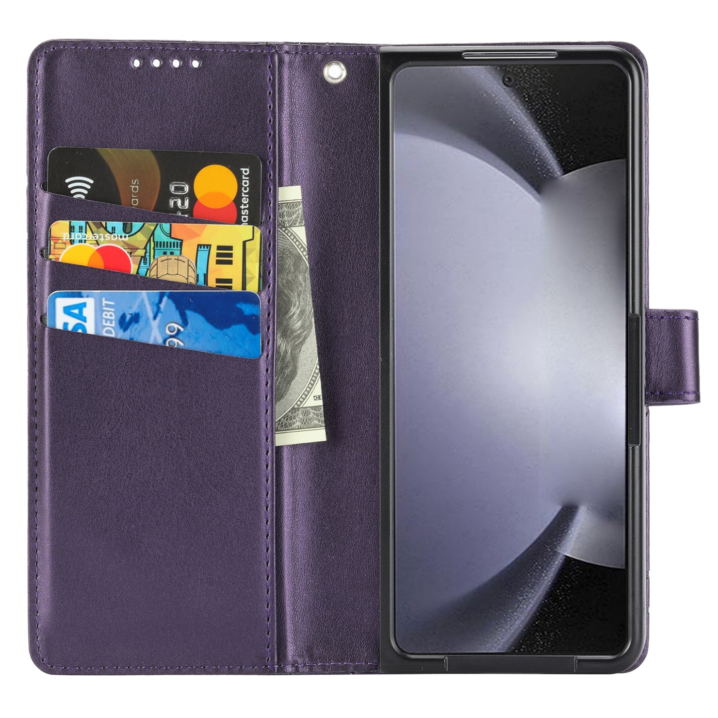 DF-06 For Samsung Galaxy Z Fold6 5G Wholesale Phone Case Line Imprint Leather Flip Wallet Cover - Purple