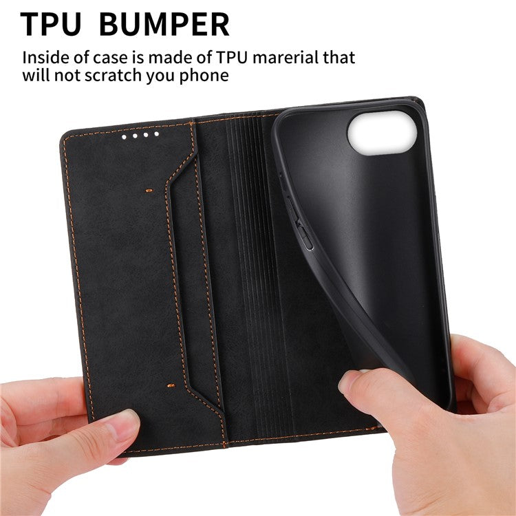For iPhone 16e Case RFID Blocking PU Leather Magnetic Closure Flip Phone Cover - Black