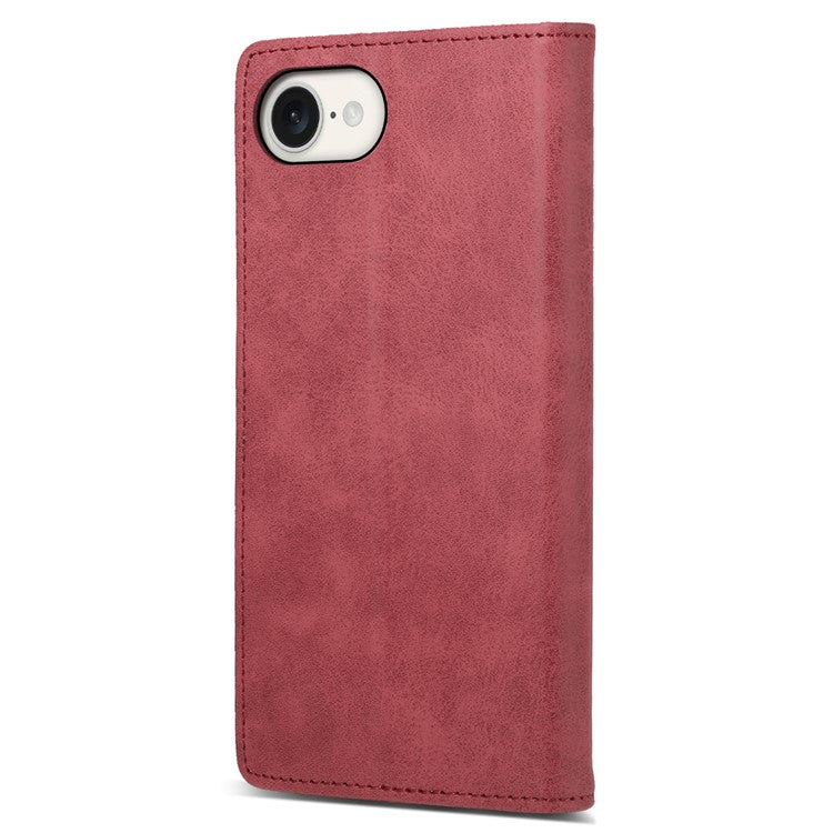 For iPhone 16e Case RFID Blocking PU Leather Magnetic Closure Flip Phone Cover - Red