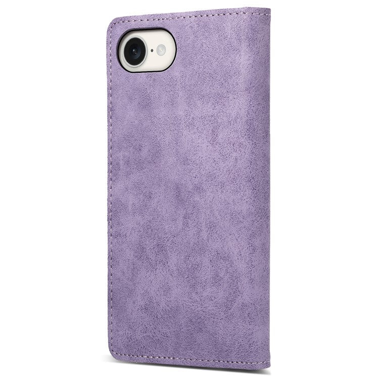 For iPhone 16e Case RFID Blocking PU Leather Magnetic Closure Flip Phone Cover - Purple