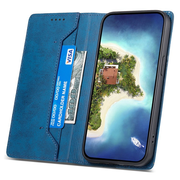 For iPhone 16e Case RFID Blocking PU Leather Magnetic Closure Flip Phone Cover - Blue