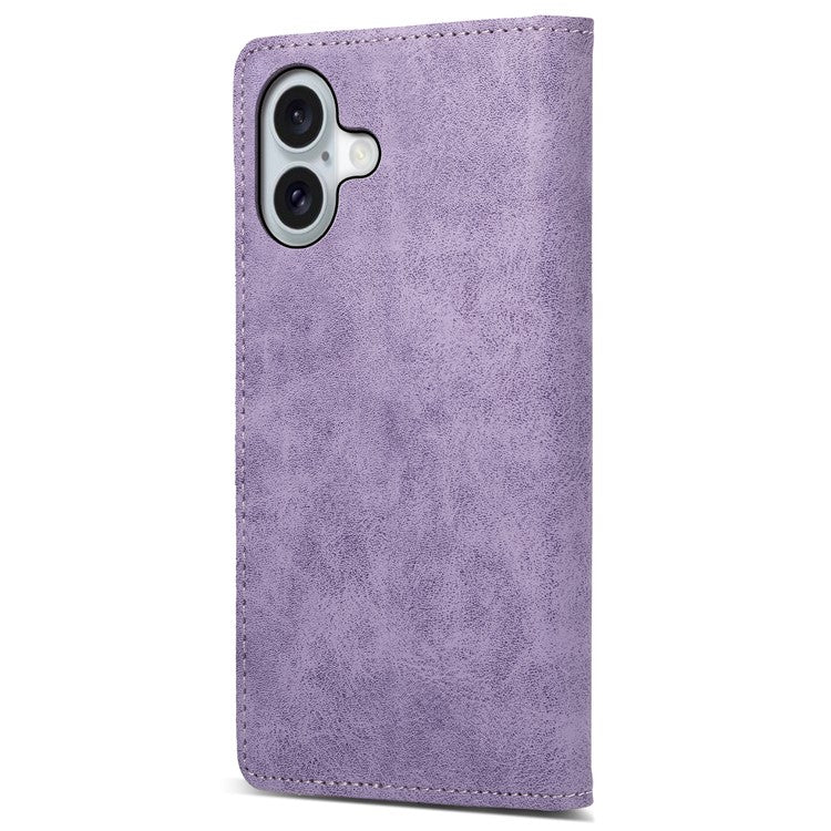 DF-05 For iPhone 16 Case PU Leather RFID Blocking Phone Cover - Purple