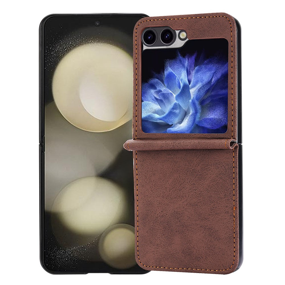 DF-05 For Samsung Galaxy Z Flip7 FE 5G / Z Flip6 5G Case PU Leather Magnetic Closure Phone Cover - Brown