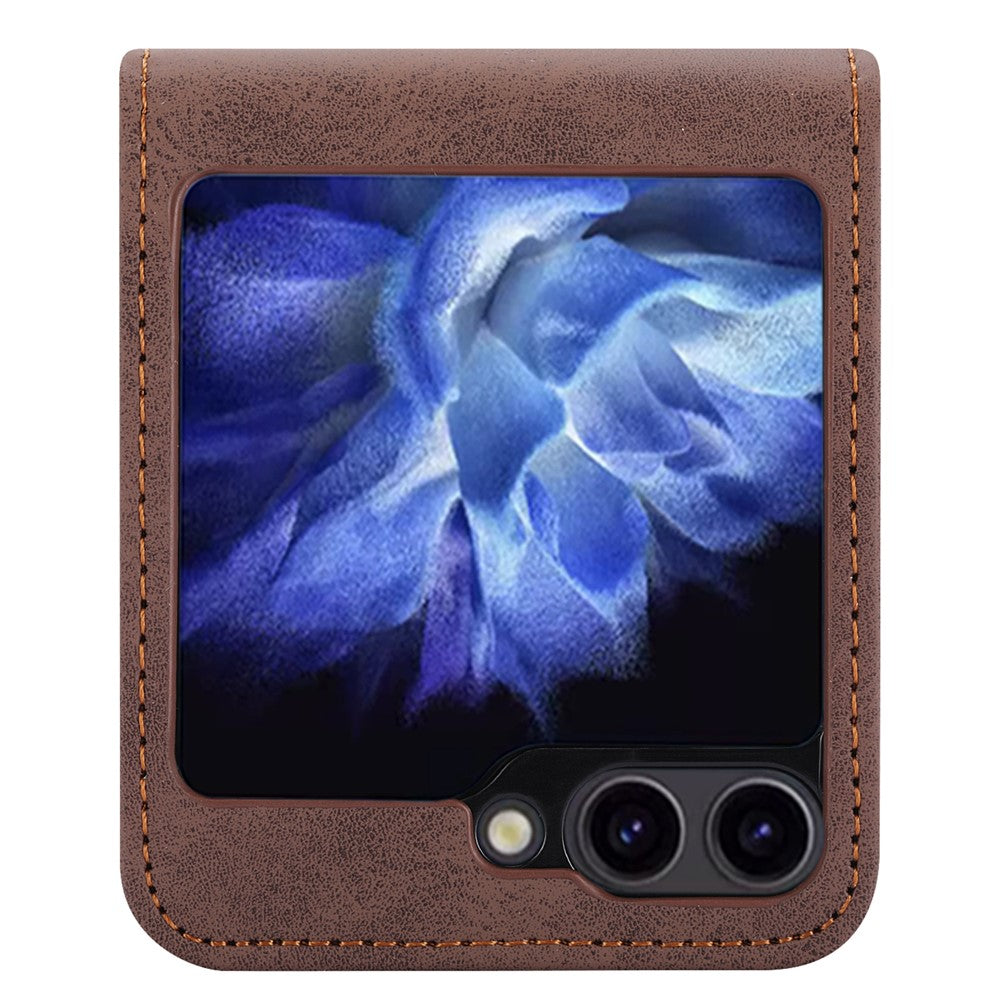 DF-05 For Samsung Galaxy Z Flip7 FE 5G / Z Flip6 5G Case PU Leather Magnetic Closure Phone Cover - Brown