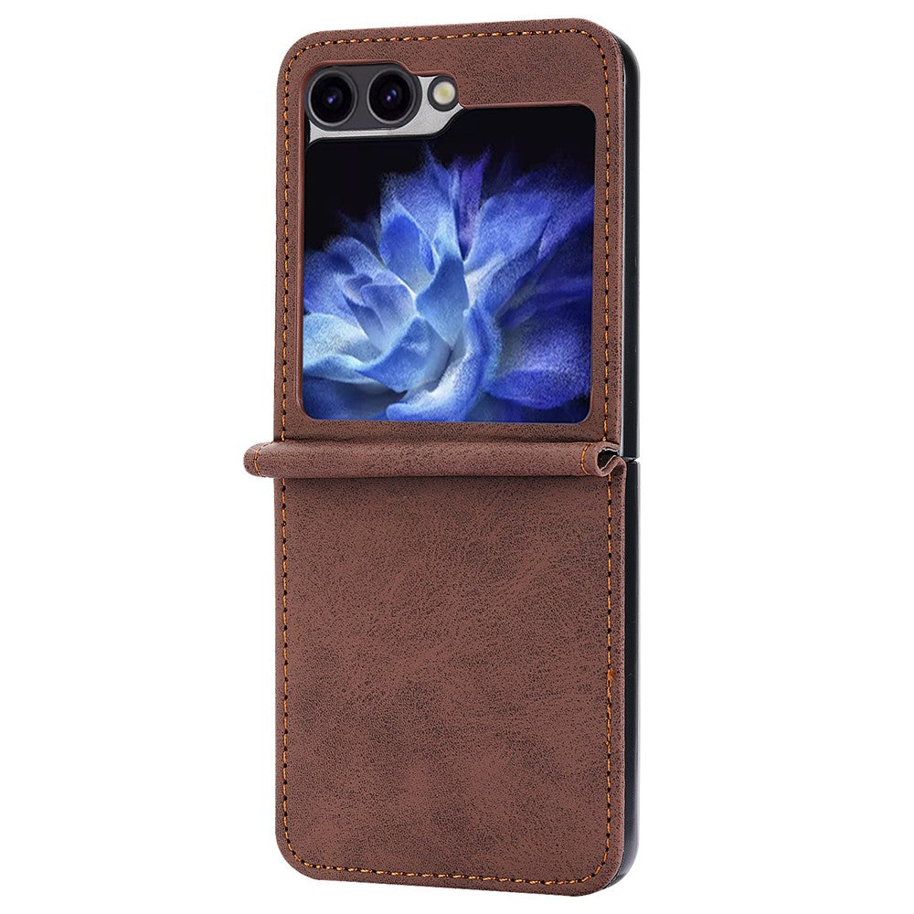 DF-05 For Samsung Galaxy Z Flip7 FE 5G / Z Flip6 5G Case PU Leather Magnetic Closure Phone Cover - Brown