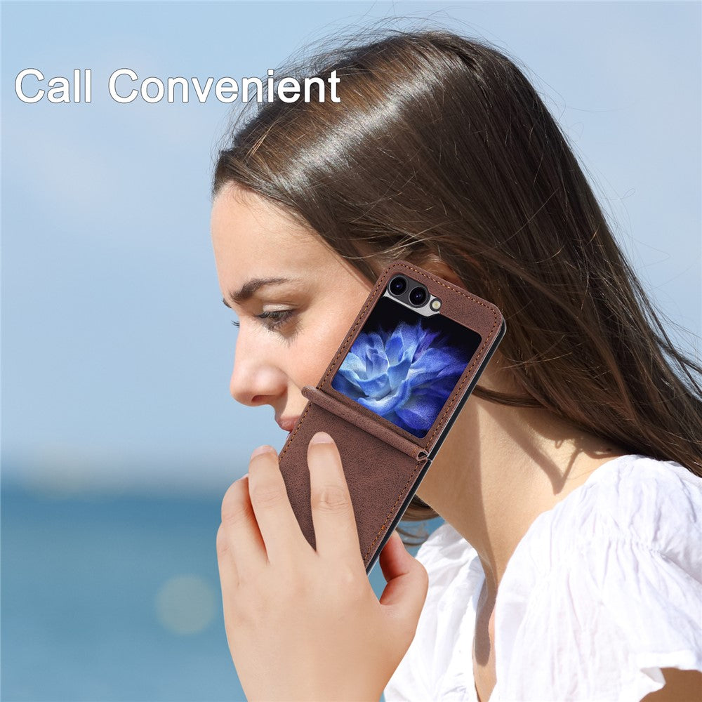 DF-05 For Samsung Galaxy Z Flip7 FE 5G / Z Flip6 5G Case PU Leather Magnetic Closure Phone Cover - Brown