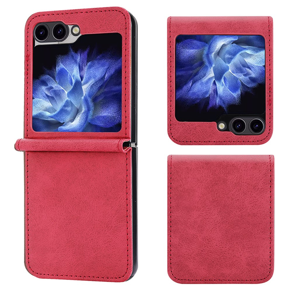 DF-05 For Samsung Galaxy Z Flip7 FE 5G / Z Flip6 5G Case PU Leather Magnetic Closure Phone Cover - Red