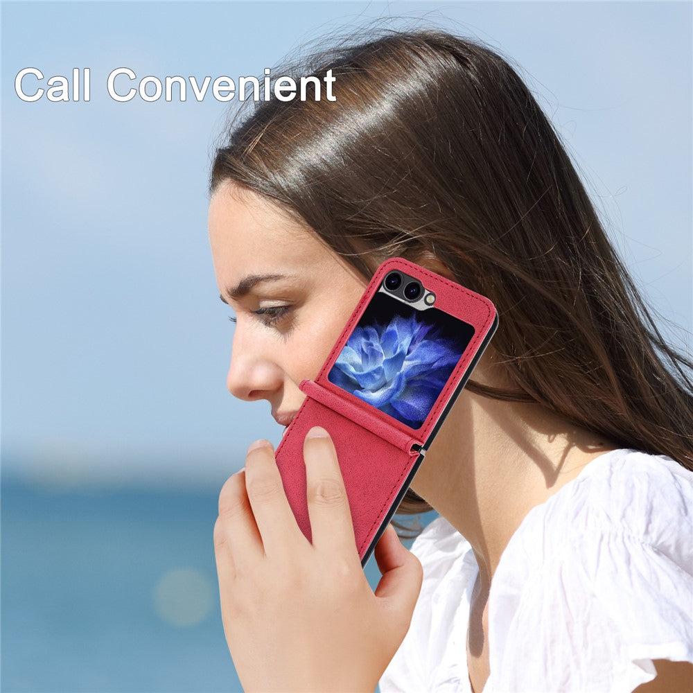 DF-05 For Samsung Galaxy Z Flip7 FE 5G / Z Flip6 5G Case PU Leather Magnetic Closure Phone Cover - Red