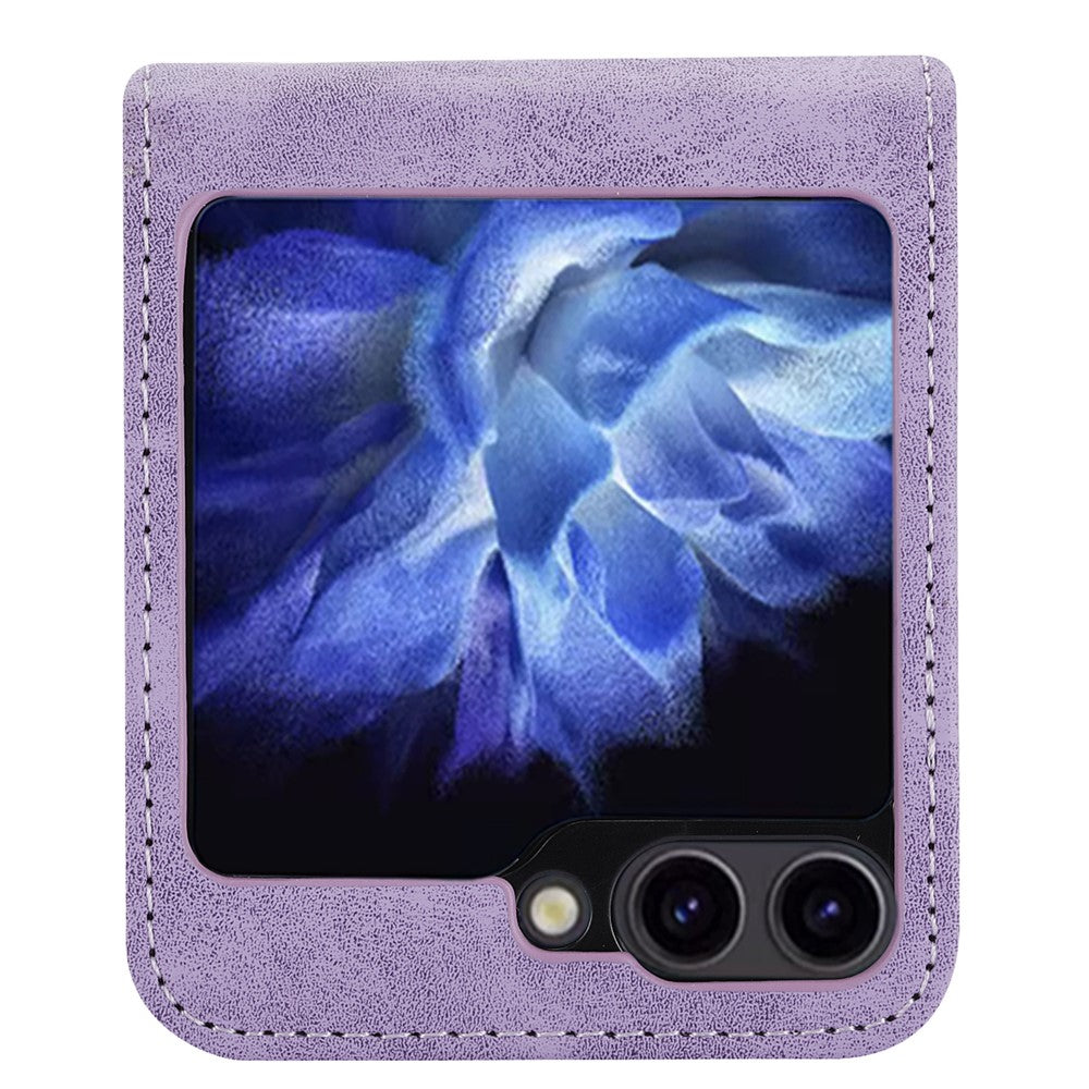 DF-05 For Samsung Galaxy Z Flip7 FE 5G / Z Flip6 5G Case PU Leather Magnetic Closure Phone Cover - Purple