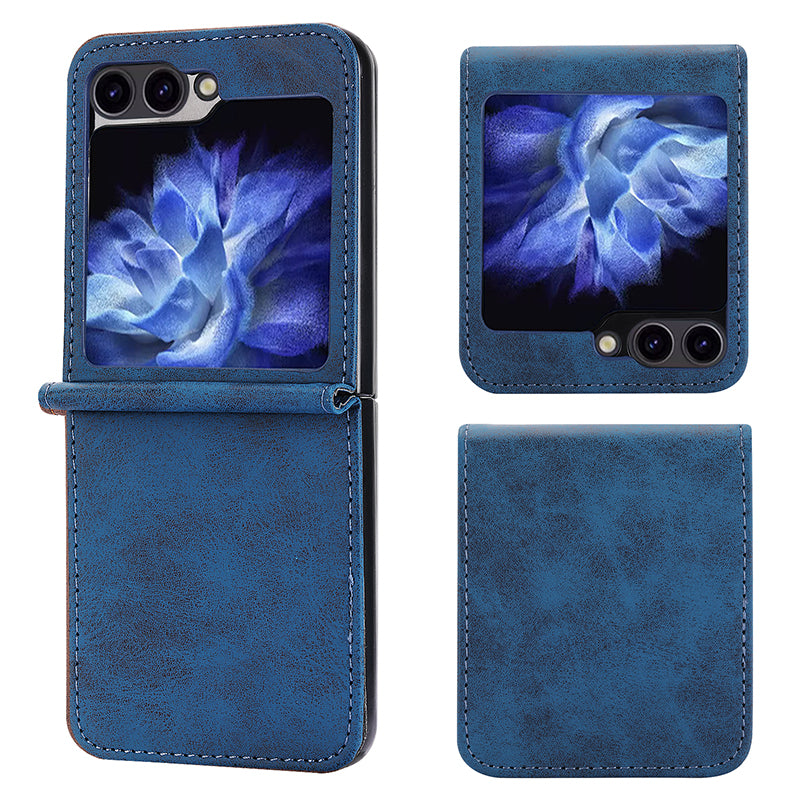 DF-05 For Samsung Galaxy Z Flip6 5G Case PU Leather Magnetic Closure Phone Cover - Blue