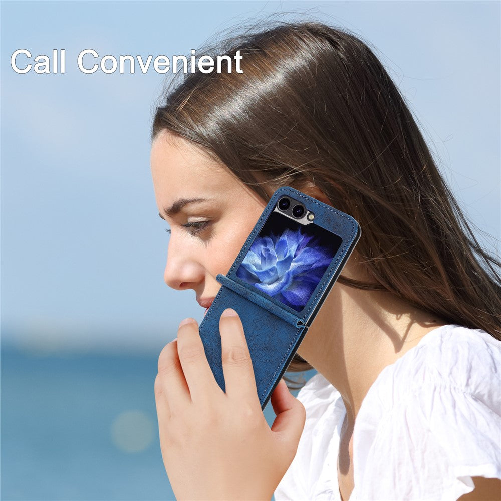 DF-05 For Samsung Galaxy Z Flip7 FE 5G / Z Flip6 5G Case PU Leather Magnetic Closure Phone Cover - Blue