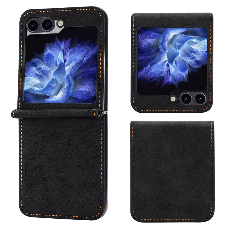 DF-05 For Samsung Galaxy Z Flip6 5G Case PU Leather Magnetic Closure Phone Cover - Black