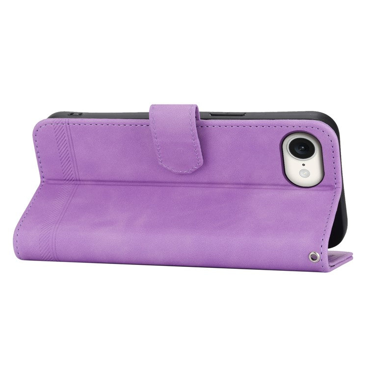 DIERFENG DF-03 For iPhone 16e Wallet Cover Card Slot Lines Imprinted Phone Case - Purple