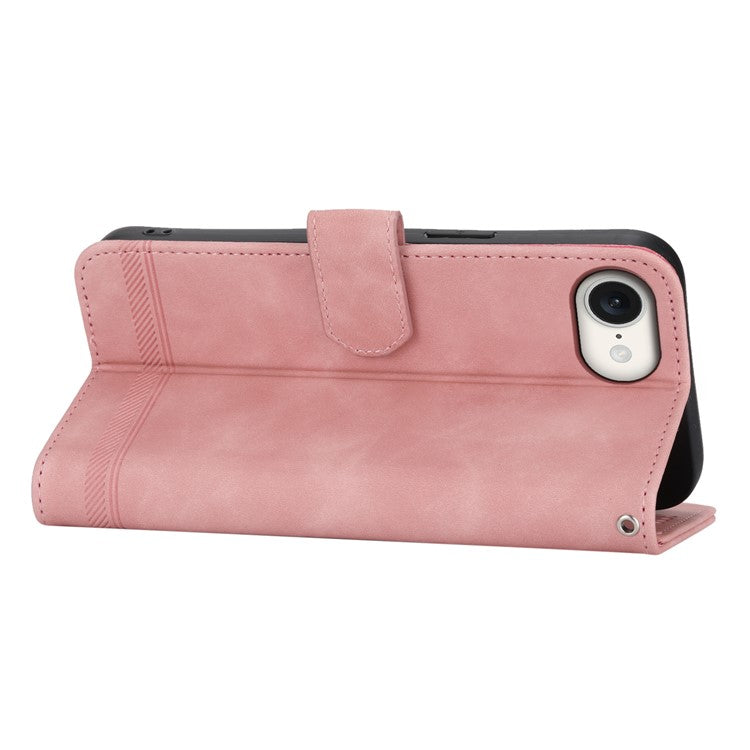 DIERFENG DF-03 For iPhone 16e Wallet Cover Card Slot Lines Imprinted Phone Case - Pink