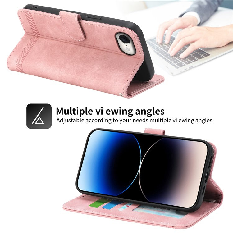 DIERFENG DF-03 For iPhone 16e Wallet Cover Card Slot Lines Imprinted Phone Case - Pink