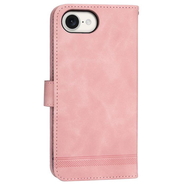DIERFENG DF-03 For iPhone 16e Wallet Cover Card Slot Lines Imprinted Phone Case - Pink