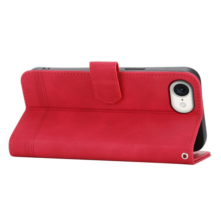 DIERFENG DF-03 For iPhone 16e Wallet Cover Card Slot Lines Imprinted Phone Case - Red