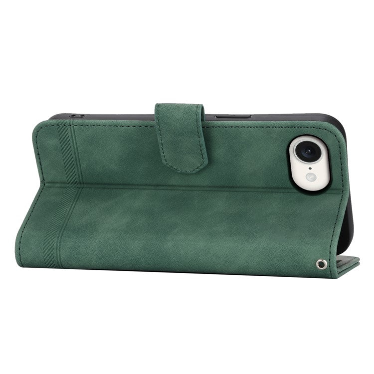 DIERFENG DF-03 For iPhone 16e Wallet Cover Card Slot Lines Imprinted Phone Case - Green