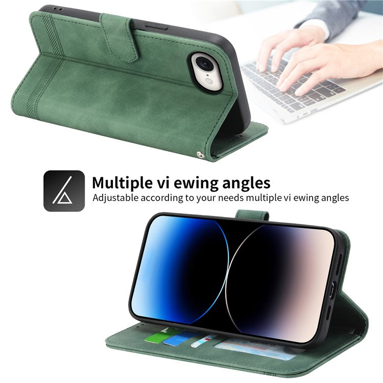 DIERFENG DF-03 For iPhone 16e Wallet Cover Card Slot Lines Imprinted Phone Case - Green